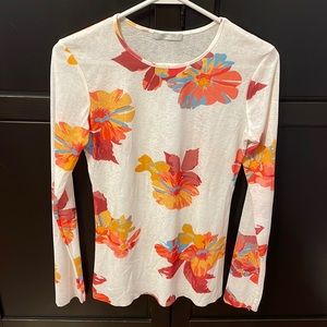 NWOT Zara long sleeve sheer top. Size M. White with beautiful floral pattern.